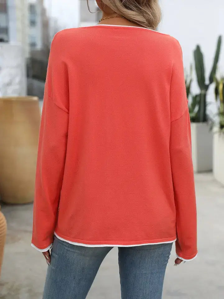 Crew Neck Colorful Core-Spun Yarn Long-Sleeve Sweater: Navy blue / 30%Nylon+70%Acrylic / M