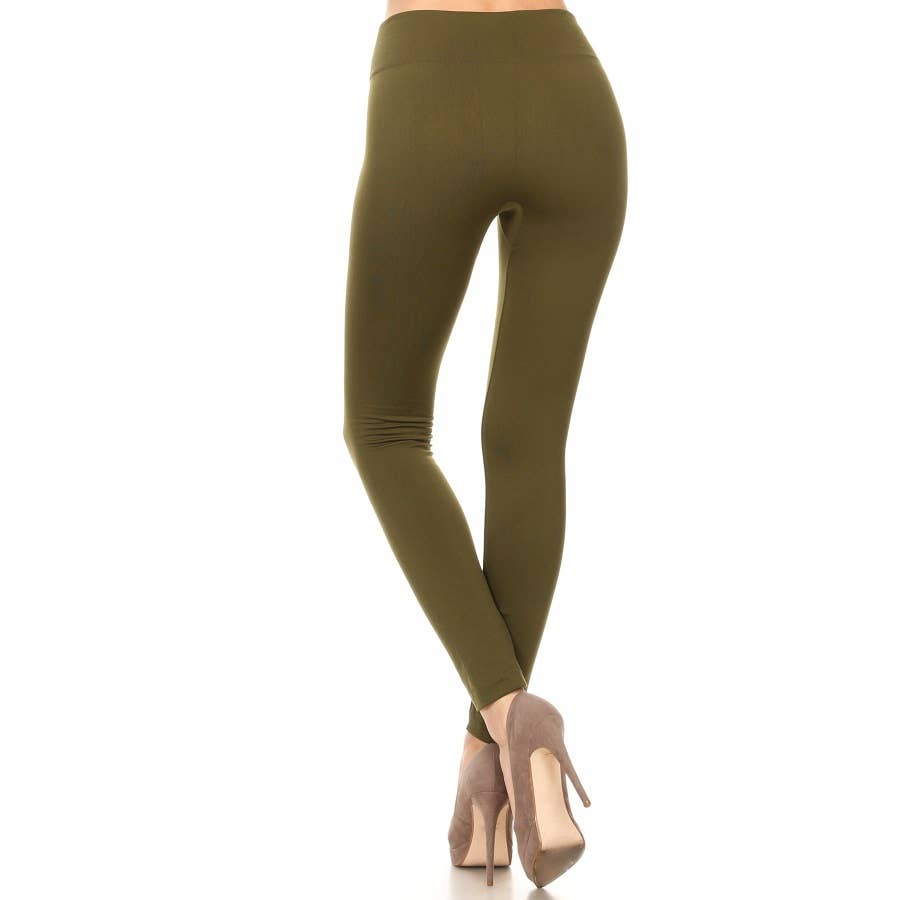 High Waist Fleece Lined Leggings with Elastic Band: Black / ONE