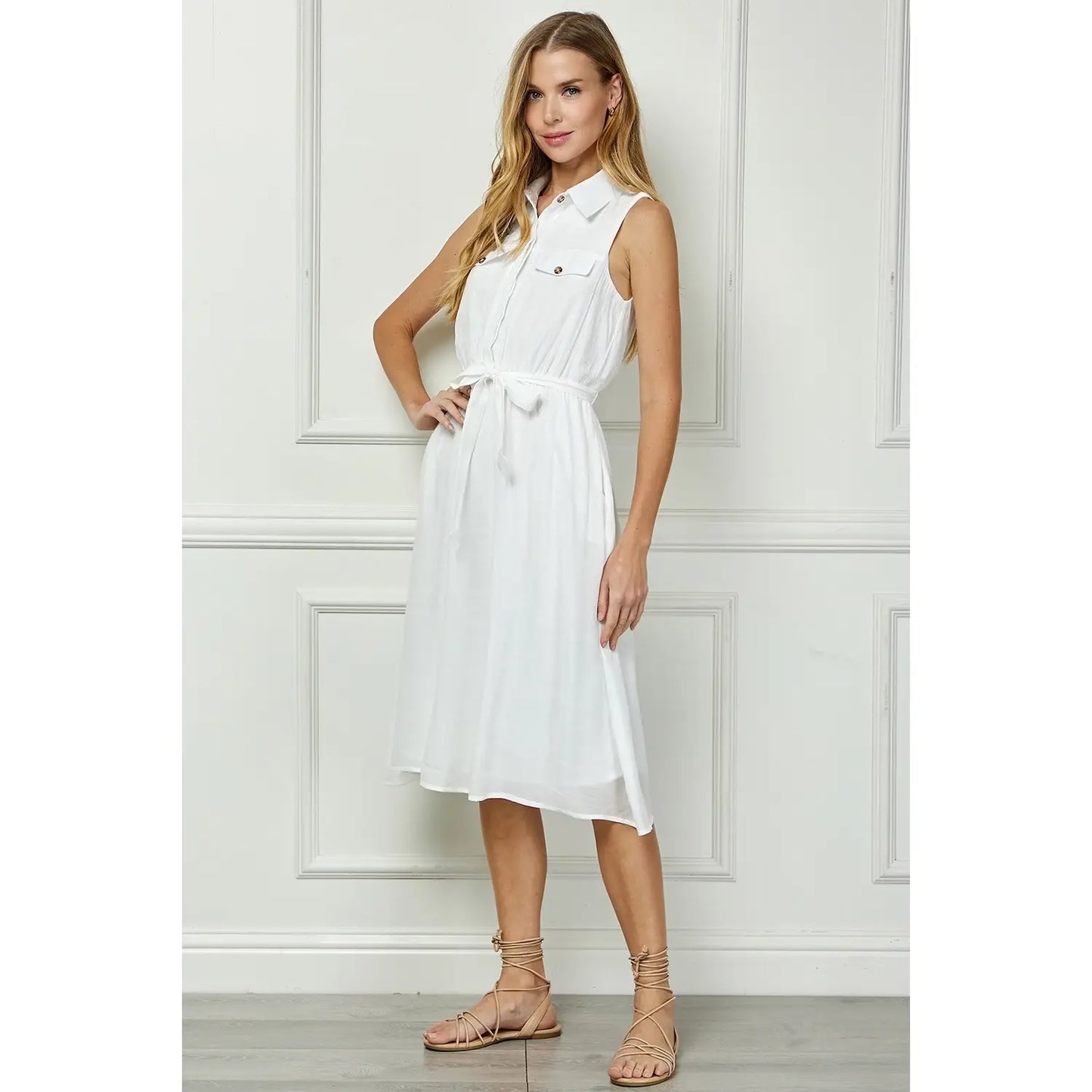 TAILORED GAUZE SHIRT DRESS  : DKBLU / L