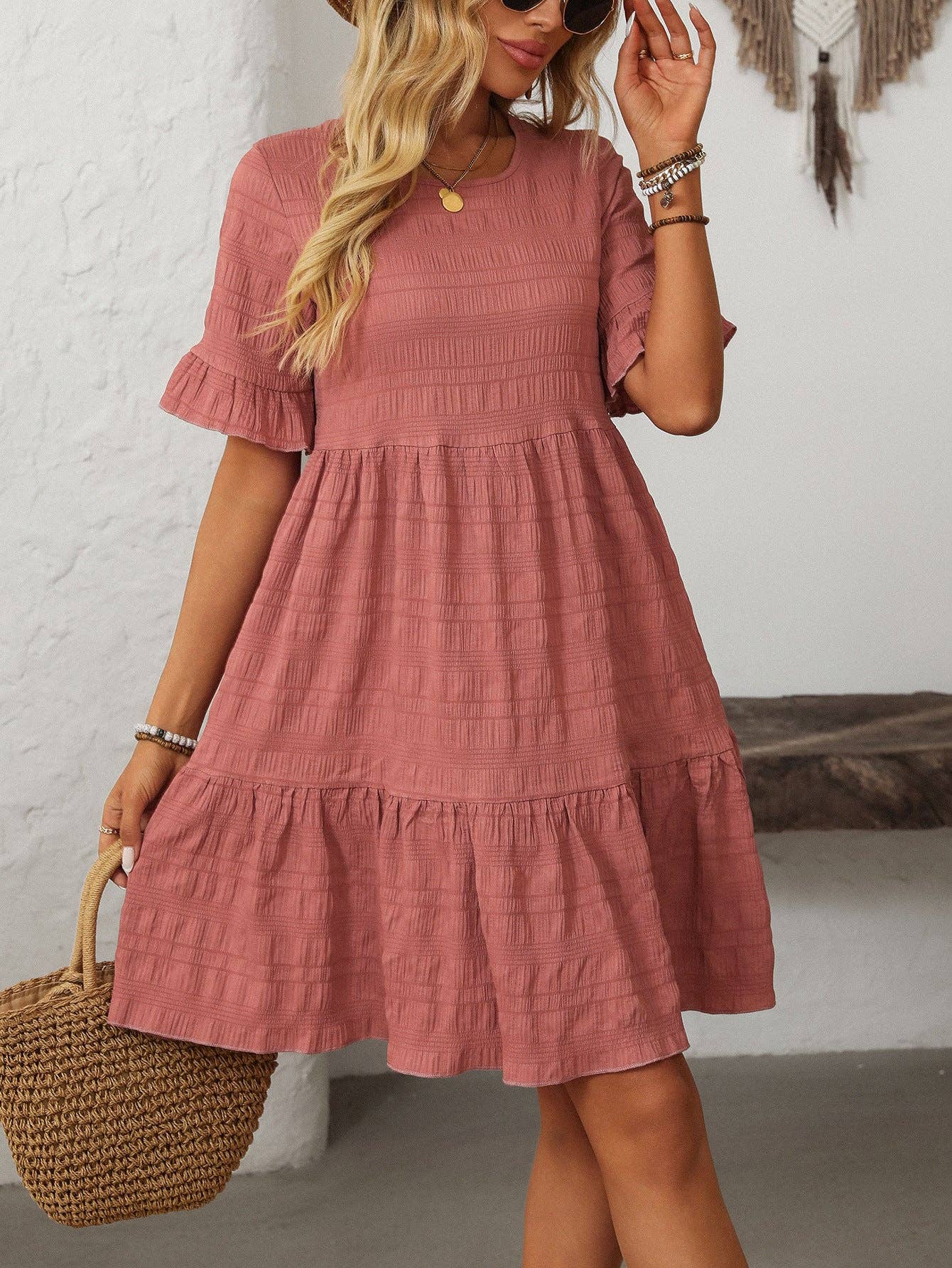 Loose Casual Short-Sleeve Elegant Dress: Pink / 2XL