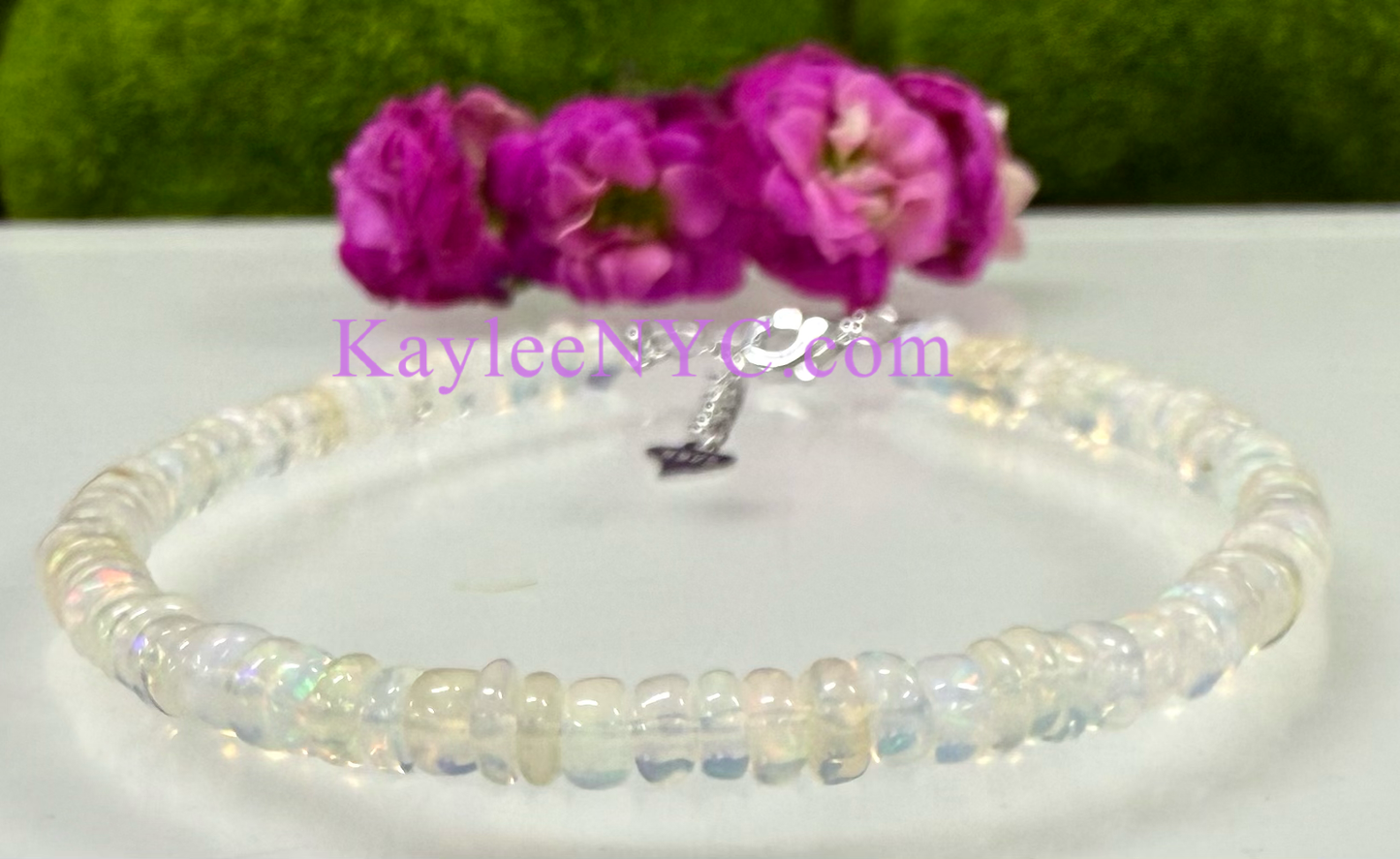 Natural Ethiopian Opal w 925 Sterling Silver Bracelet