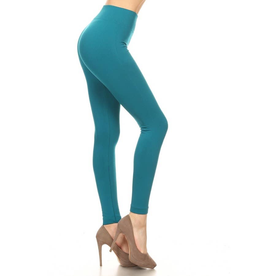 High Waist Fleece Lined Leggings with Elastic Band: Black / ONE