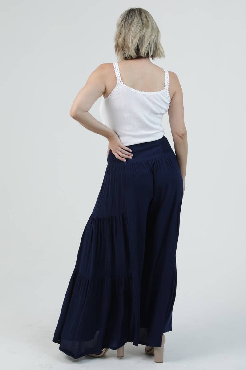 XL ACID WASH TIERED WIDE LEG PANTS: CHOCOLATE / XL