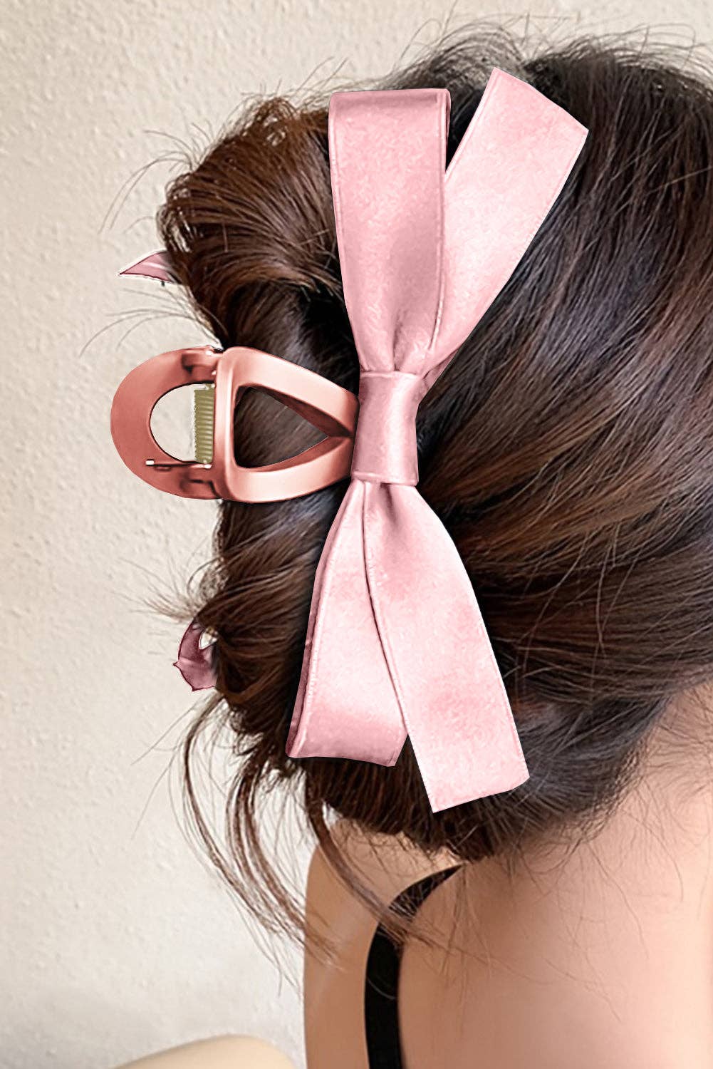 Black Bow Decor Large Hair Claw Clip: Light French Beige / Plastic / ONE SIZE