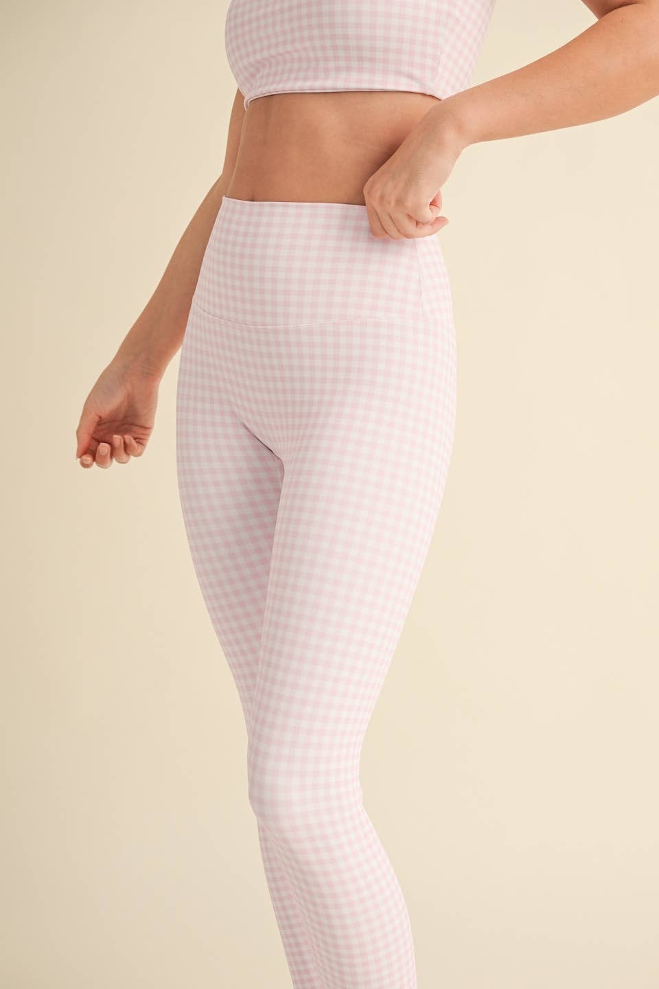 Gingham Print Aligned Performance High-Rise Leggings: Pink Gingham / S
