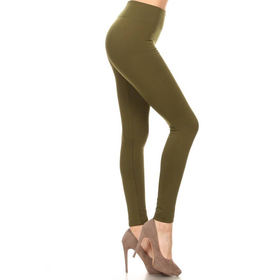 High Waist Fleece Lined Leggings with Elastic Band: Black / ONE