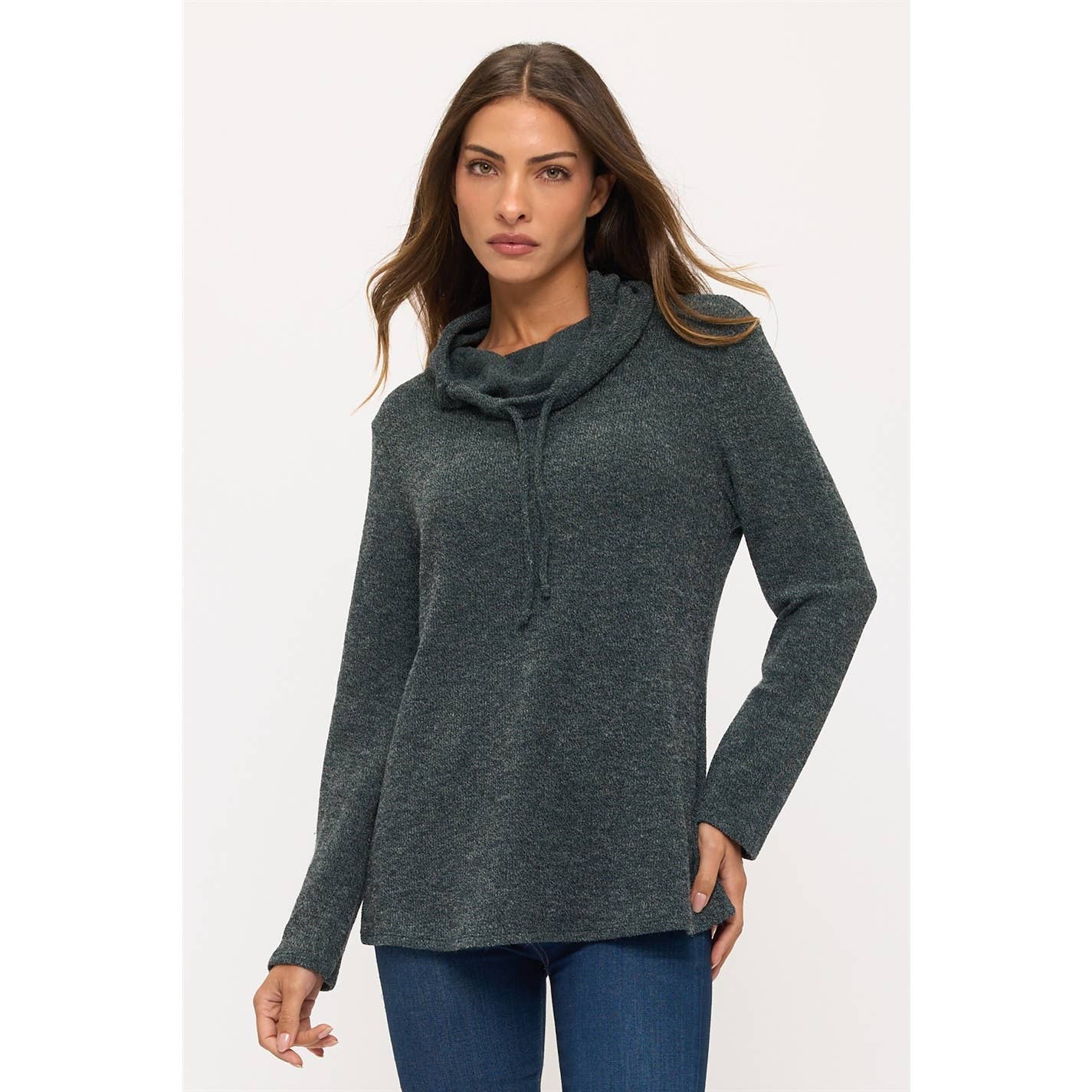 COWL COLLAR DRAWCORD HOODIE: NAVY / S-M-L-XL(1-1-2-2)