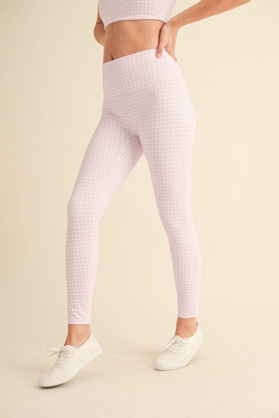 Gingham Print Aligned Performance High-Rise Leggings: Pink Gingham / S