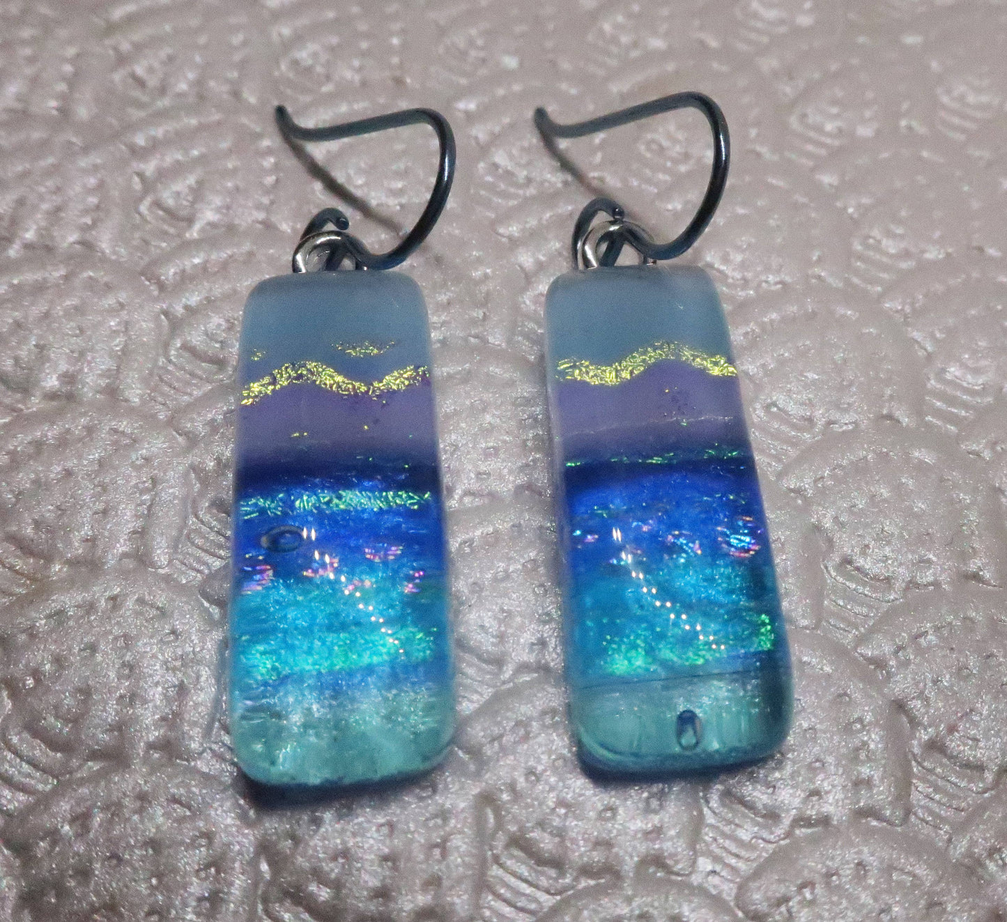 Dichroic glass Pastel Ombre Niobium dangle earrings #433
