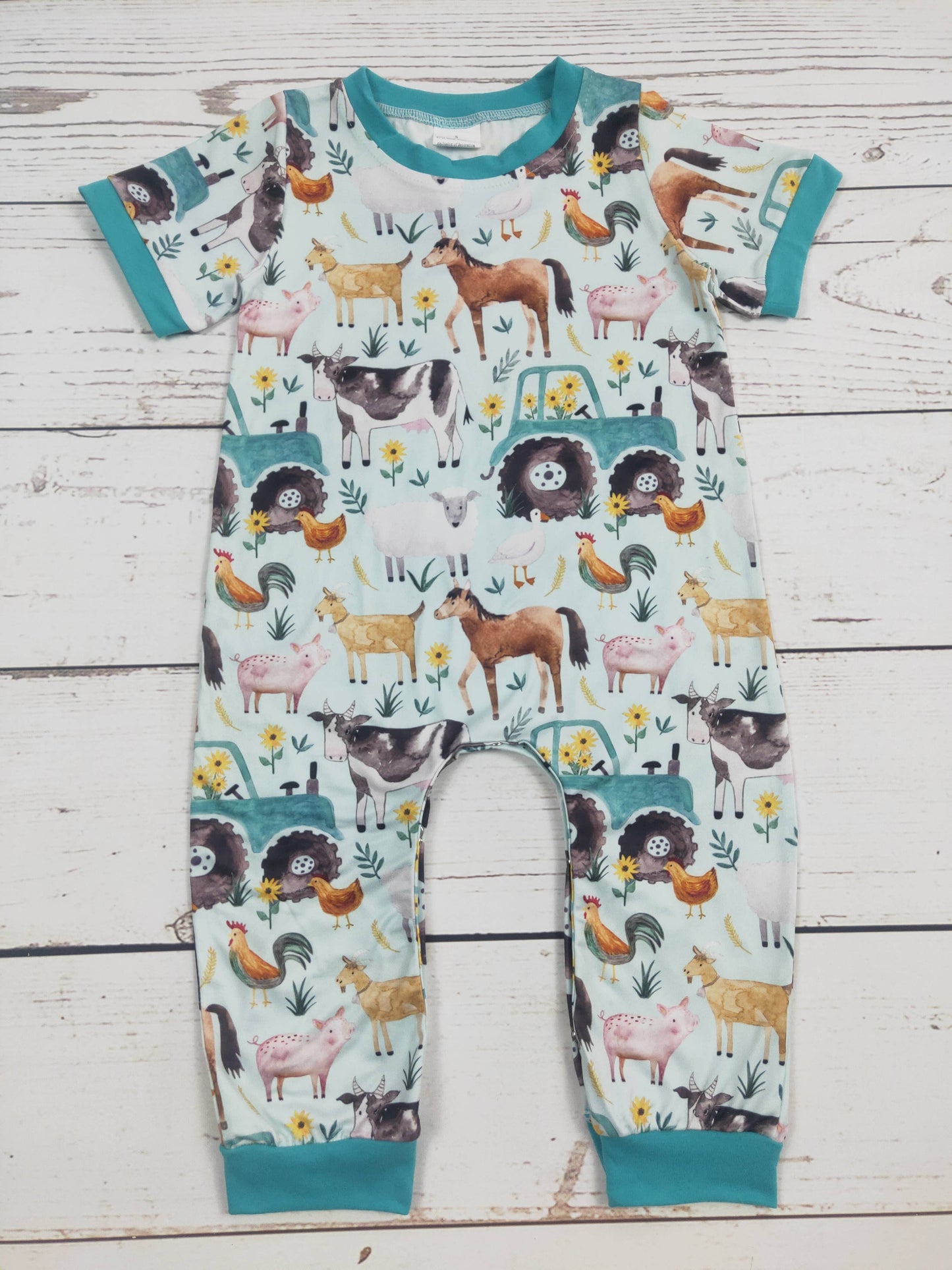 Baby Boy Tractor Printed Farm Romper: 3-6M