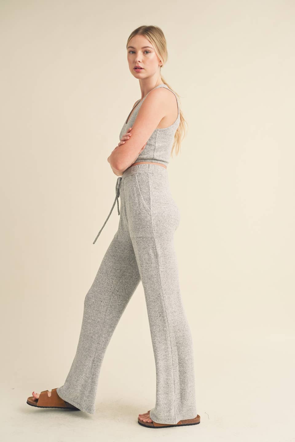 Soft Brushed Hacci Lounge Tank and Pants Set: Mint / M
