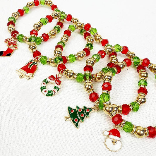 Green and Red Theme Christmas Charm Bracelet: MIX COLOR / ONE(12)