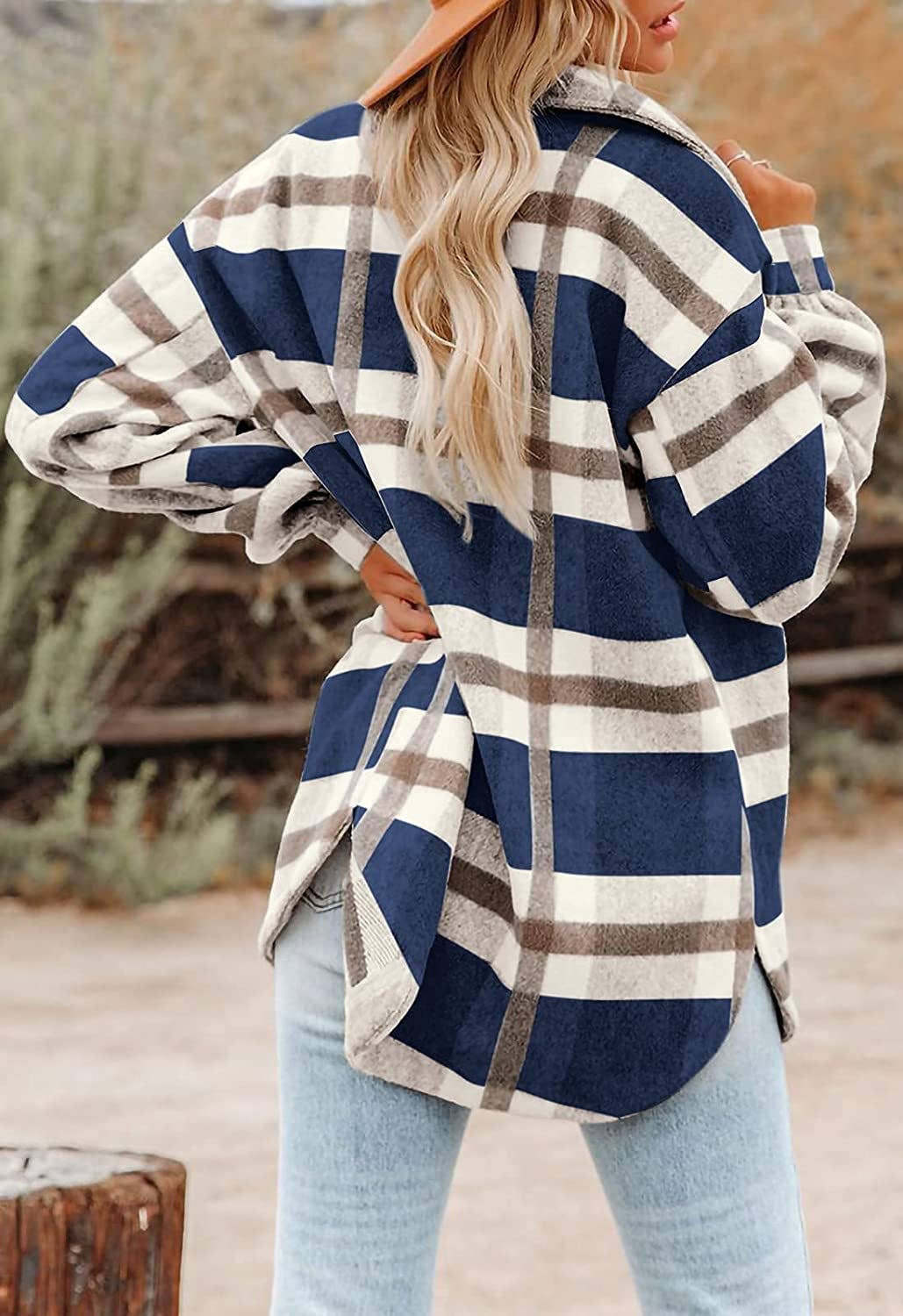 Women's Plaid Button Down Flannel Shirt Jacket – Cozy & Stylish: Light gray / 100%Polyester / L