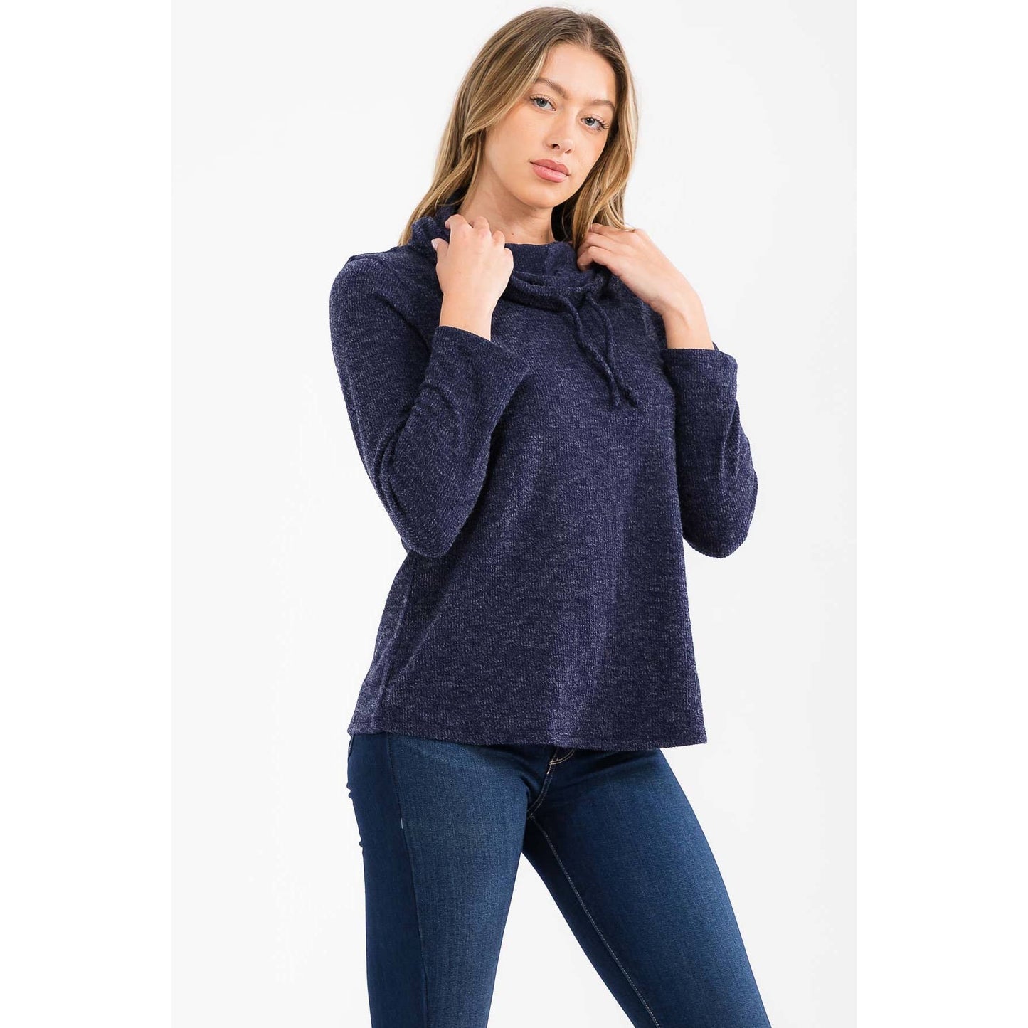COWL COLLAR DRAWCORD HOODIE: NAVY / S-M-L-XL(1-1-2-2)