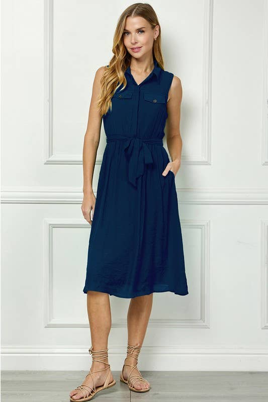 TAILORED GAUZE SHIRT DRESS  : DKBLU / S