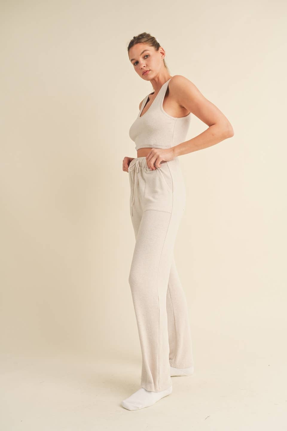 Soft Brushed Hacci Lounge Tank and Pants Set: Mint / M