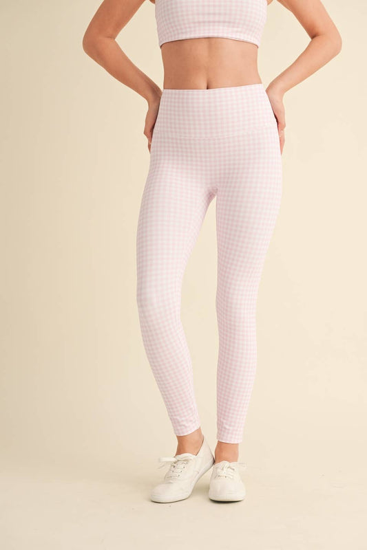 Gingham Print Aligned Performance High-Rise Leggings: Pink Gingham / S