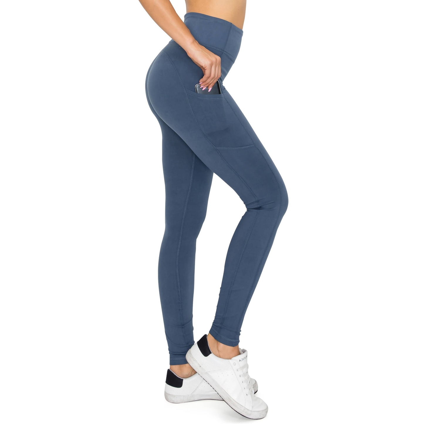 High Waist Activewear Leggings - Side Pockets: Grey Sage / M