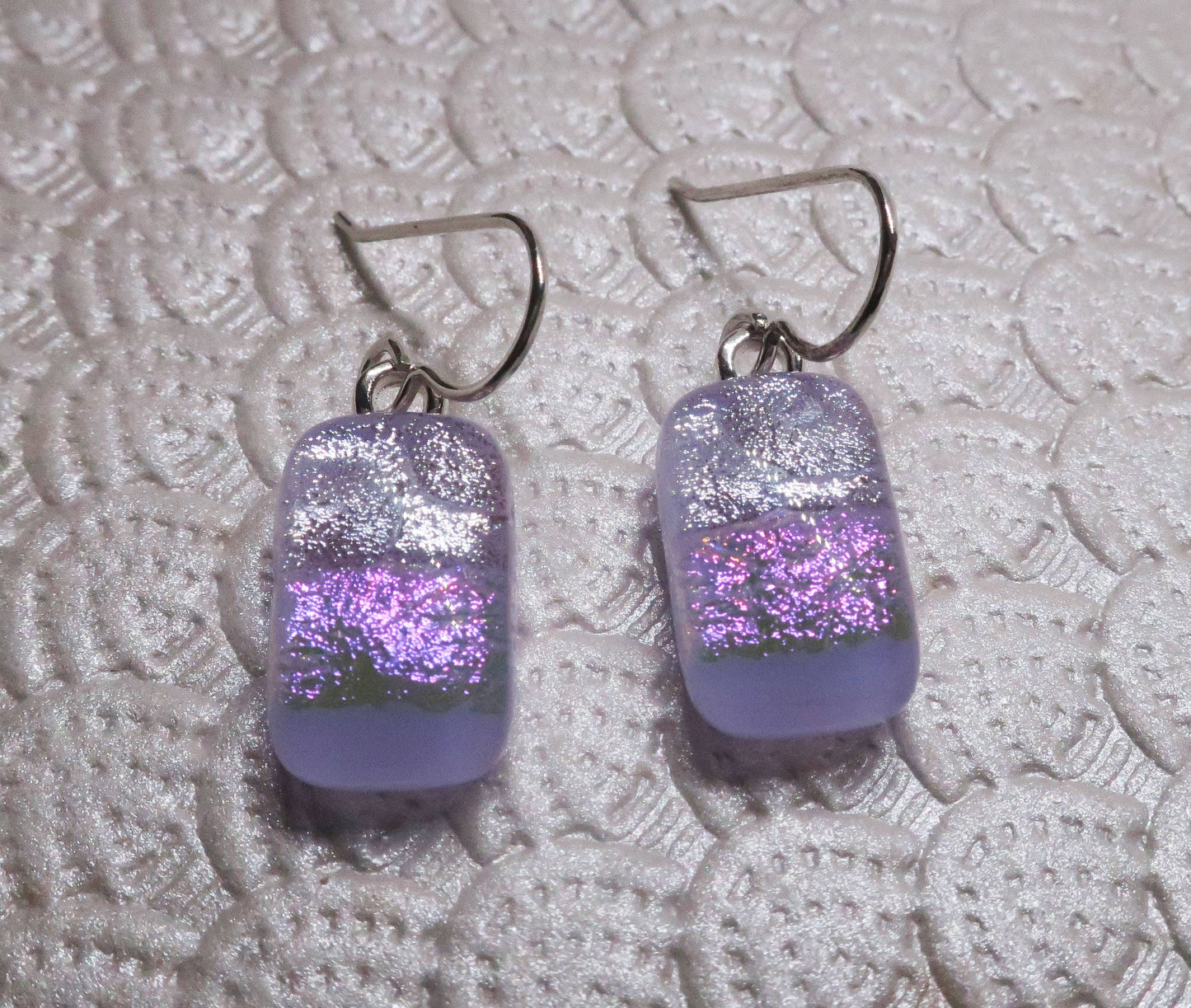 Lav Pink SilverSterling Silver dichroic glass earring #448