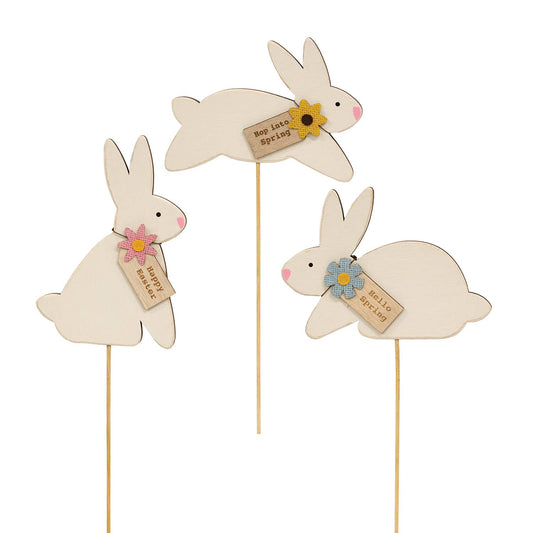Happy Easter White Bunny Planter Poke - 3 Asstd.
