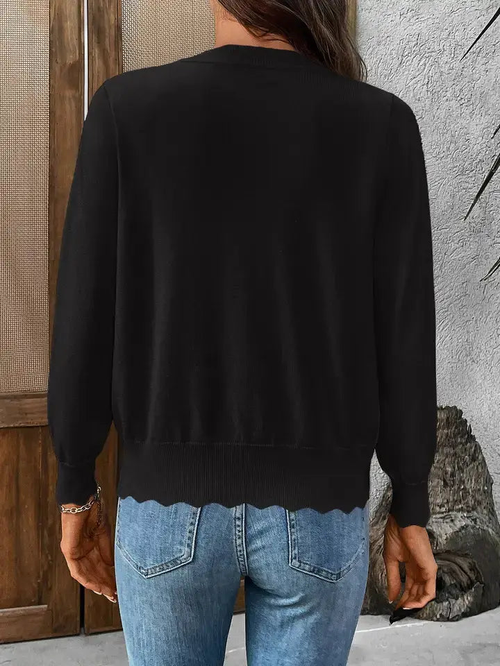 Chic V-Neck Knit Cardigan for Women: Black / XL
