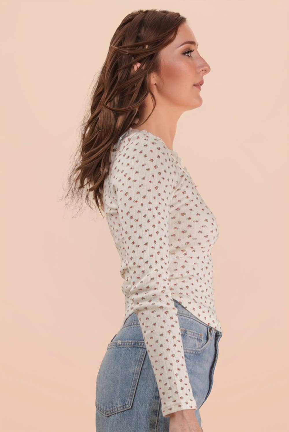 NT12410-Printed Fitted Casual Knit Top: CREAM TEDDY BEAR / S-M-L/2-2-2