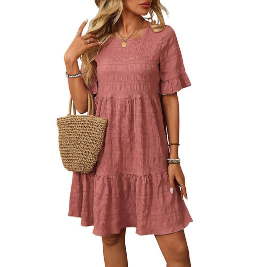 Loose Casual Short-Sleeve Elegant Dress: Pink / XL