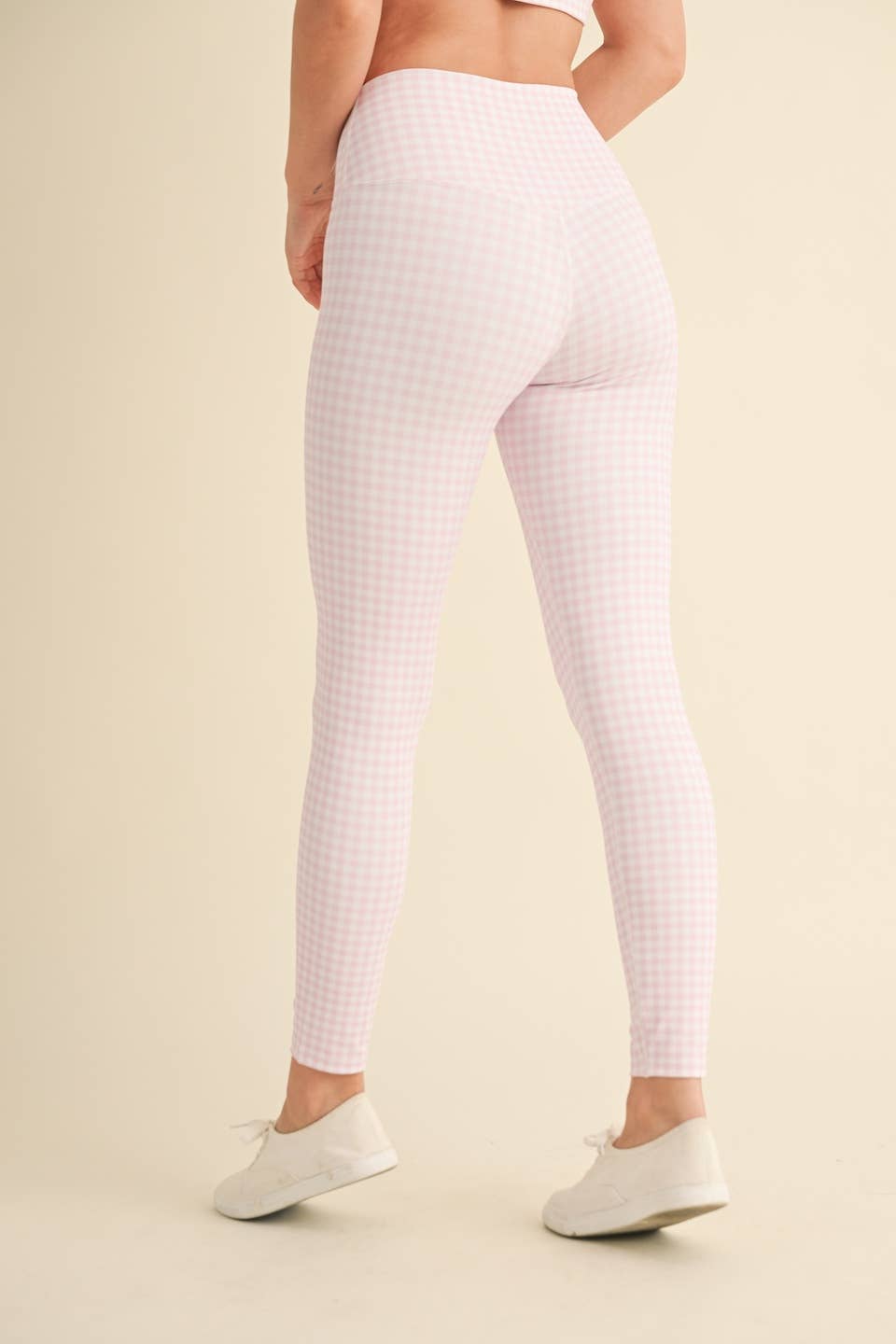 Gingham Print Aligned Performance High-Rise Leggings: Pink Gingham / S