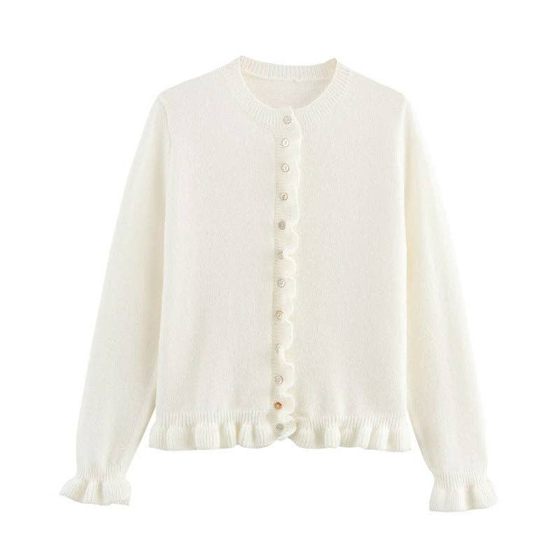 S Women's Button Front Knit Cardigan Classic Layering Sweater: White / S