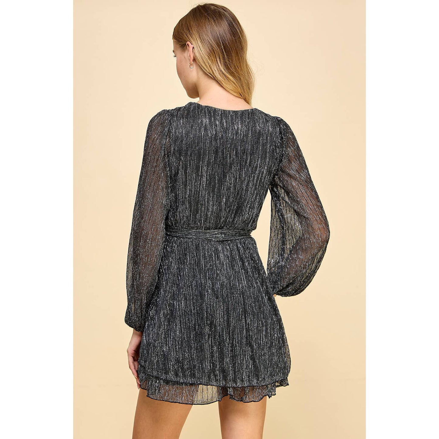 LONG SLEEVE DOUBLE TIER MOONLIGHT DRESS A5890U687: Silver / M
