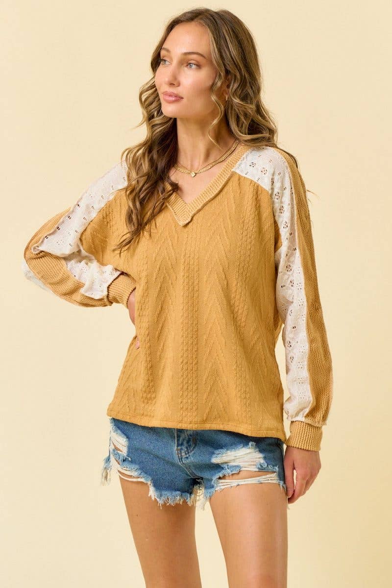 Grace In Layers Cable Knit Top: SAGE / 2-2-2-2(S-M-L-XL)