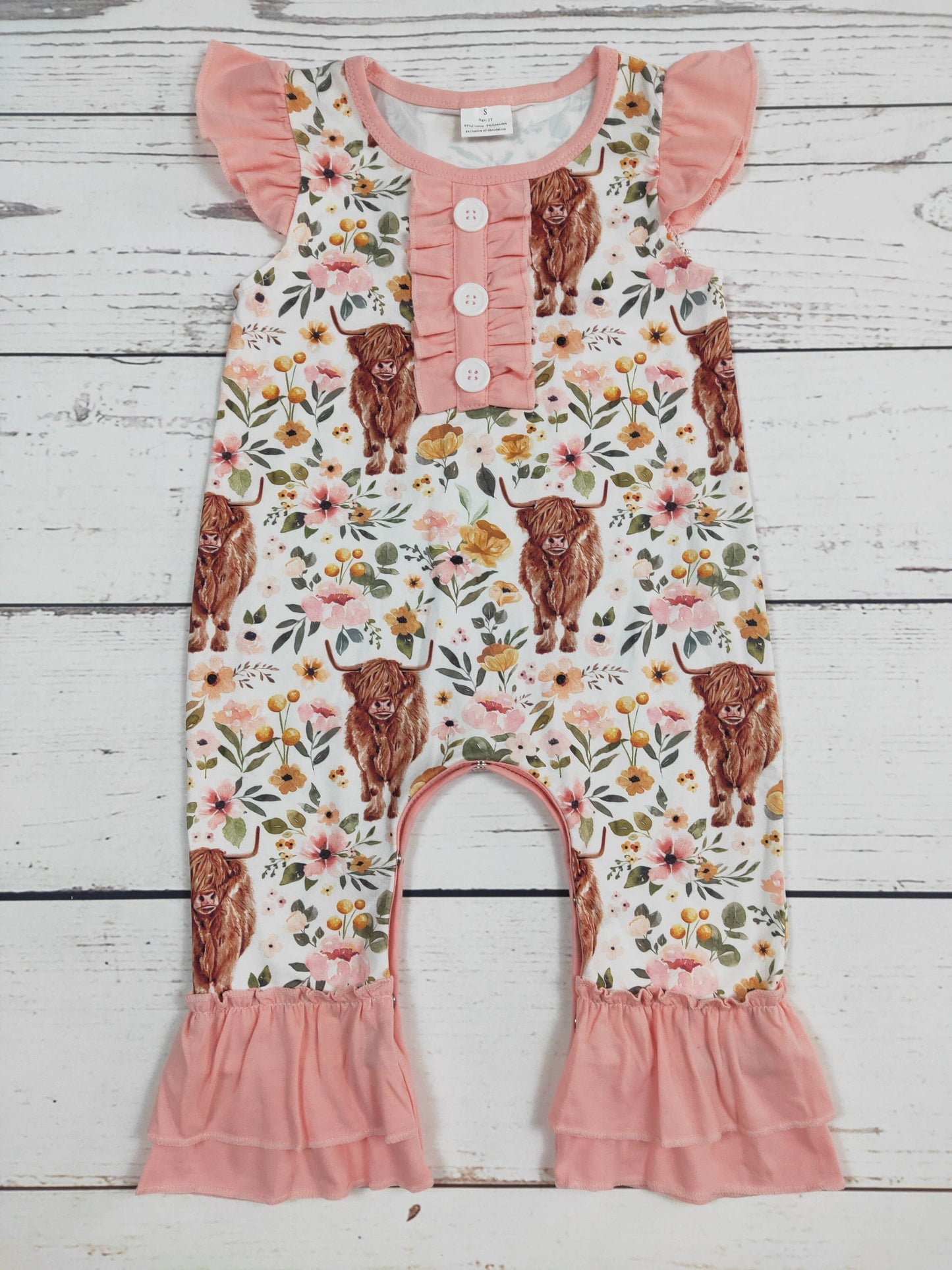 Baby Girls Flower Cows Romper: 3-6M