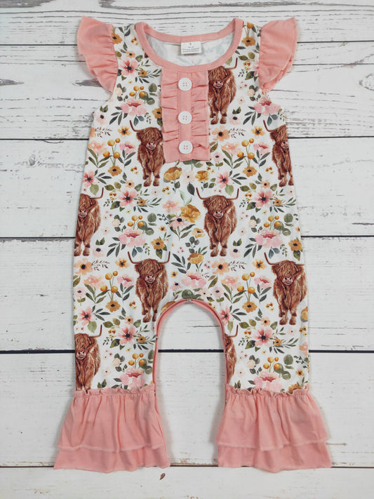 Baby Girls Flower Cows Romper: 3-6M