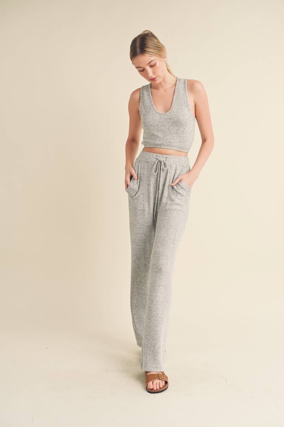 Soft Brushed Hacci Lounge Tank and Pants Set: Mint / M