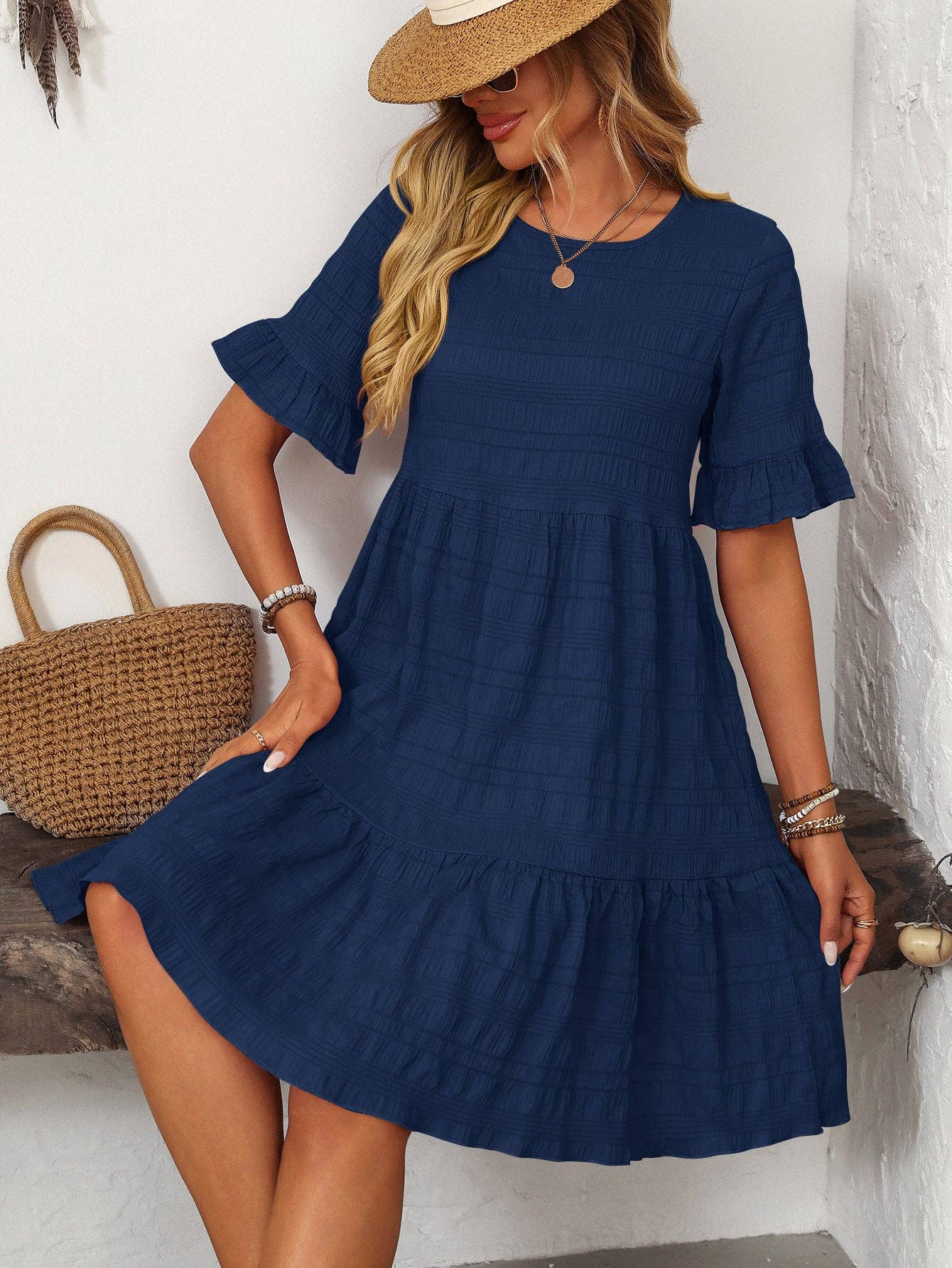 Loose Casual Short-Sleeve Elegant Dress: Pink / S