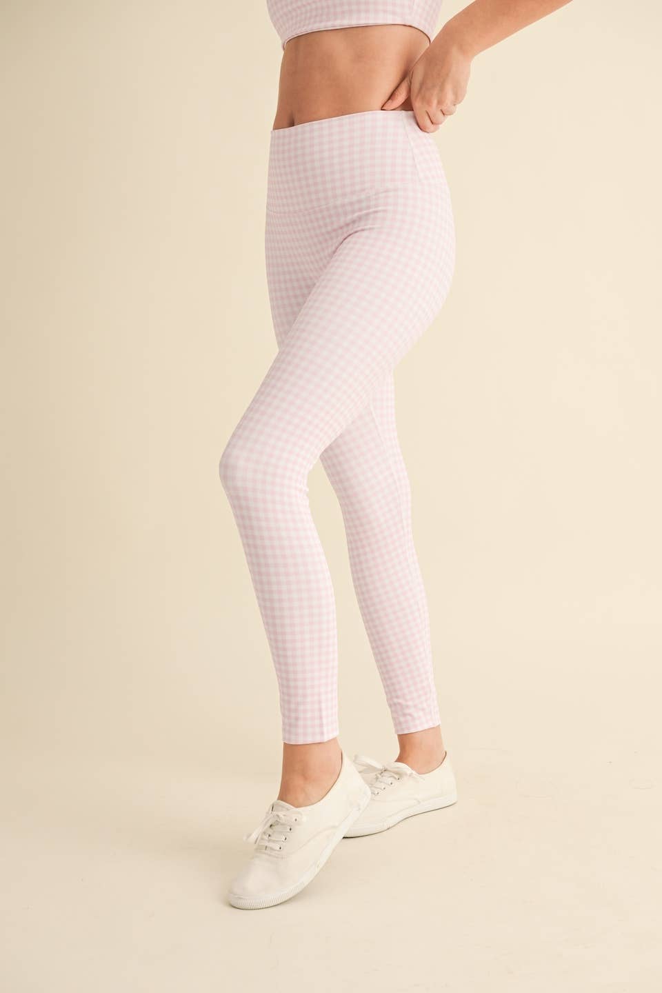 Gingham Print Aligned Performance High-Rise Leggings: Pink Gingham / L