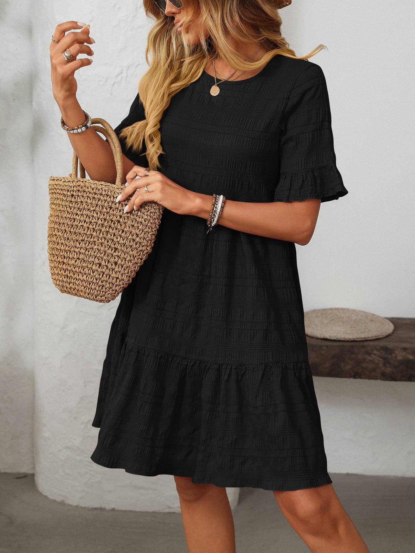 Loose Casual Short-Sleeve Elegant Dress: Pink / S