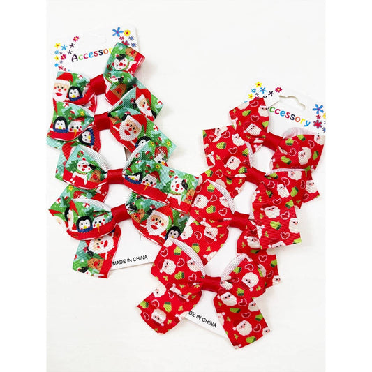 Christmas Theme Hair Bow Clip Set on a card: MIX COLOR / ONE(12)