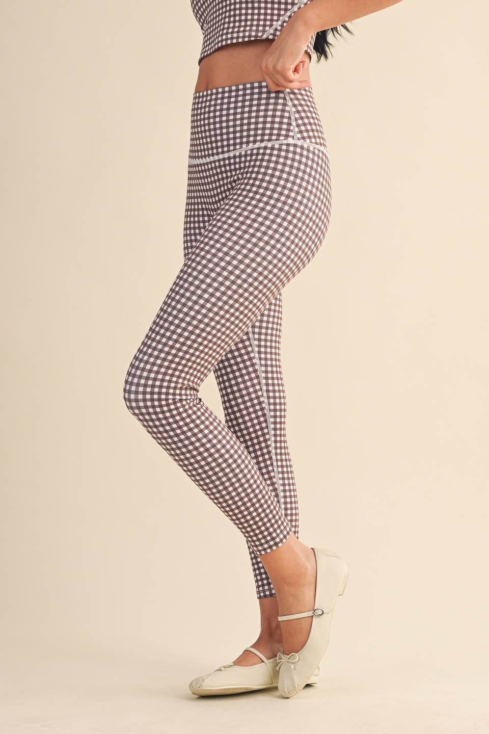 Gingham Print Aligned Performance High-Rise Leggings: Pink Gingham / S