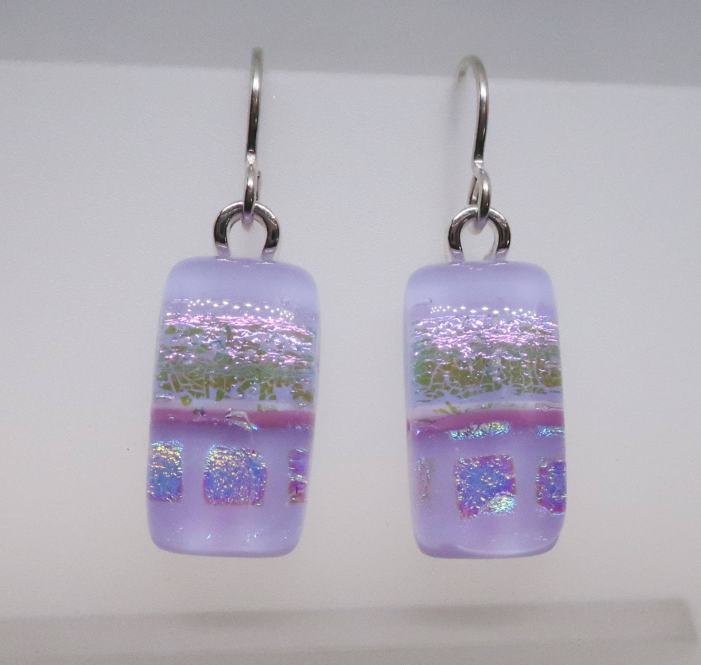 Lavender  Pink Sterling silver dichroic glass earrings  #401