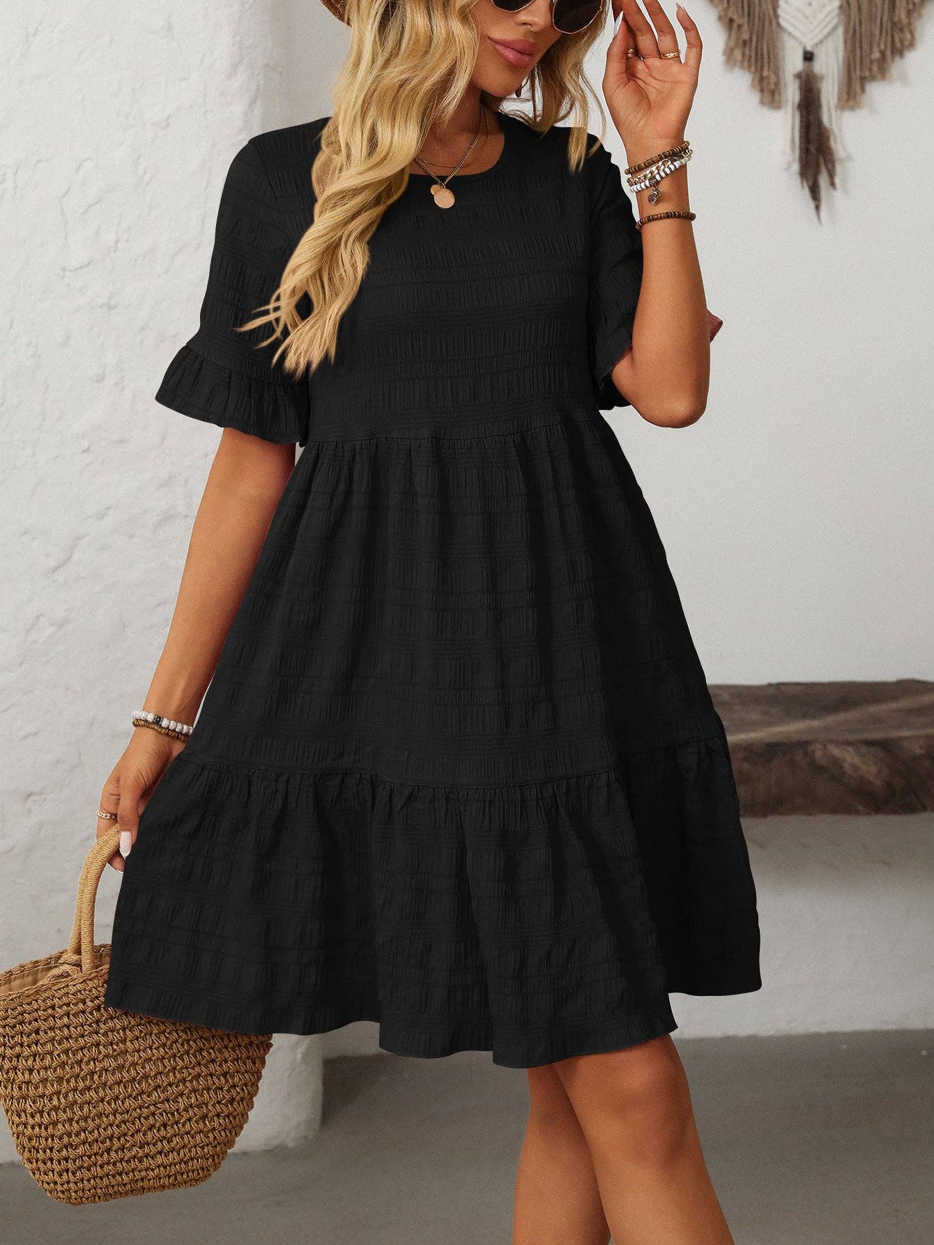 Loose Casual Short-Sleeve Elegant Dress: Pink / S