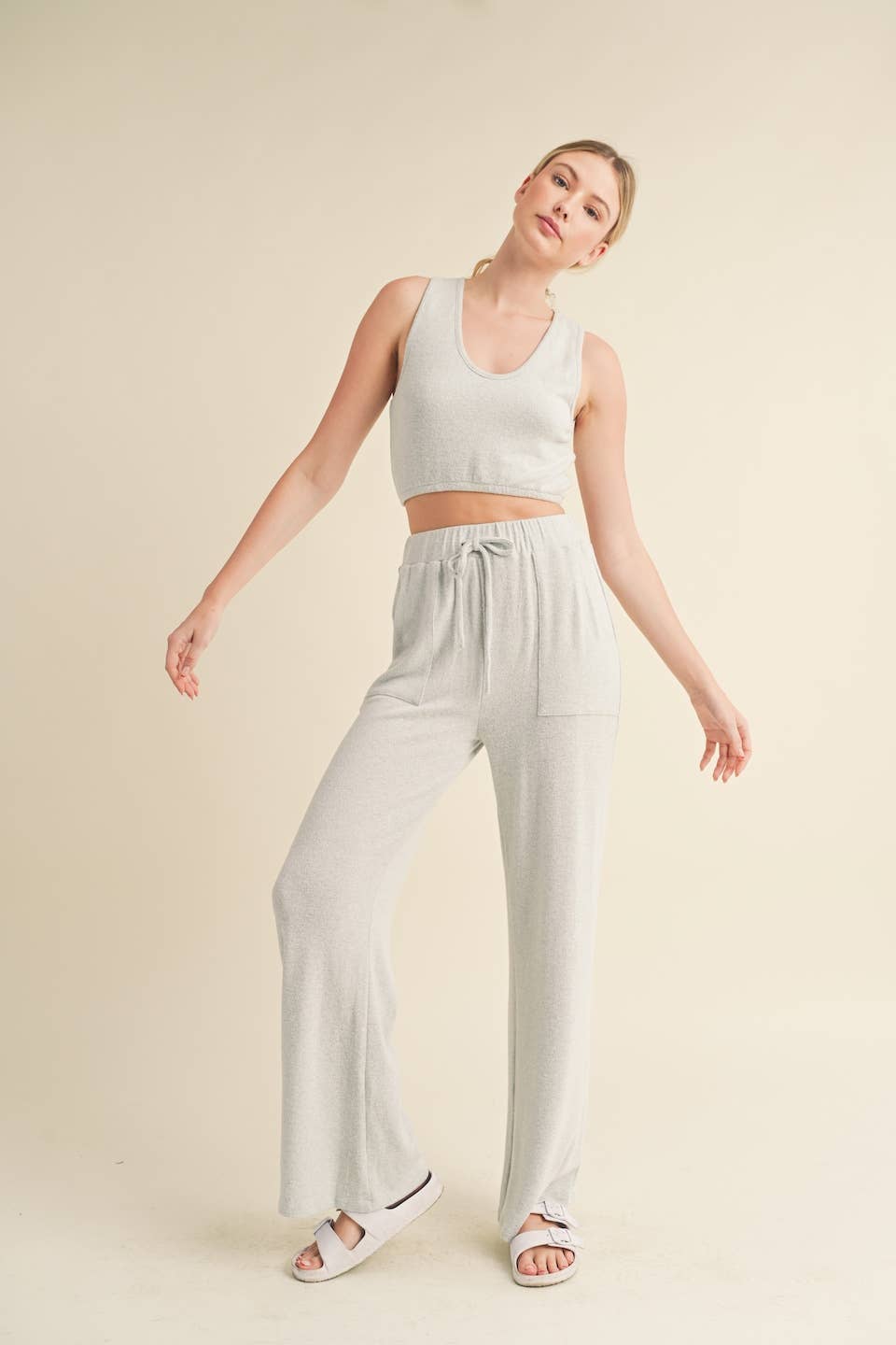 Soft Brushed Hacci Lounge Tank and Pants Set: Mint / S
